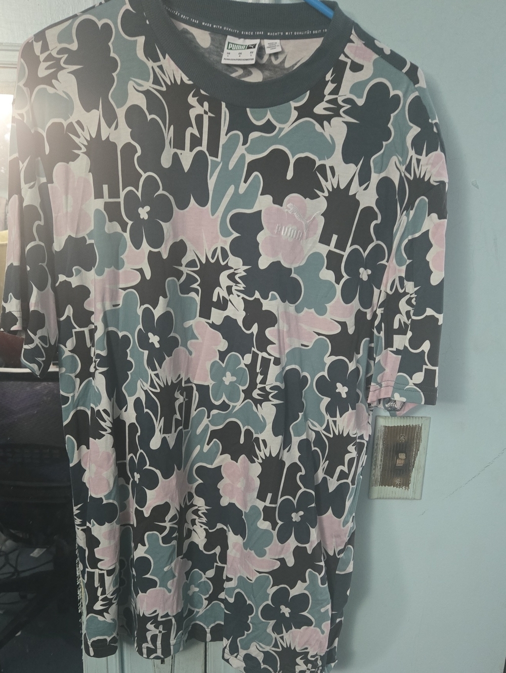 Puma Men’s Black Floral Tee with Pink & Green Accents